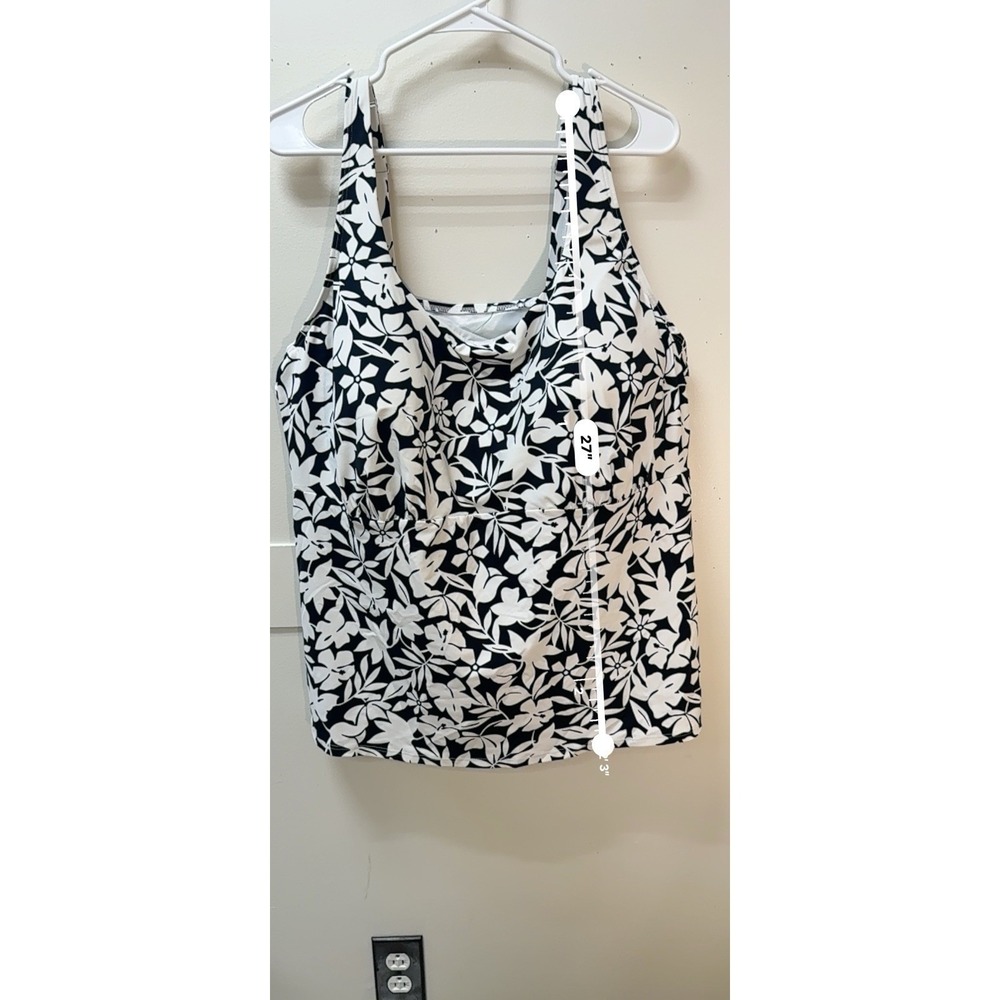 Lands End Womens Tankini 24W DD Built In Bra Floral Swim Black White Vacation - Picture 5 of 8